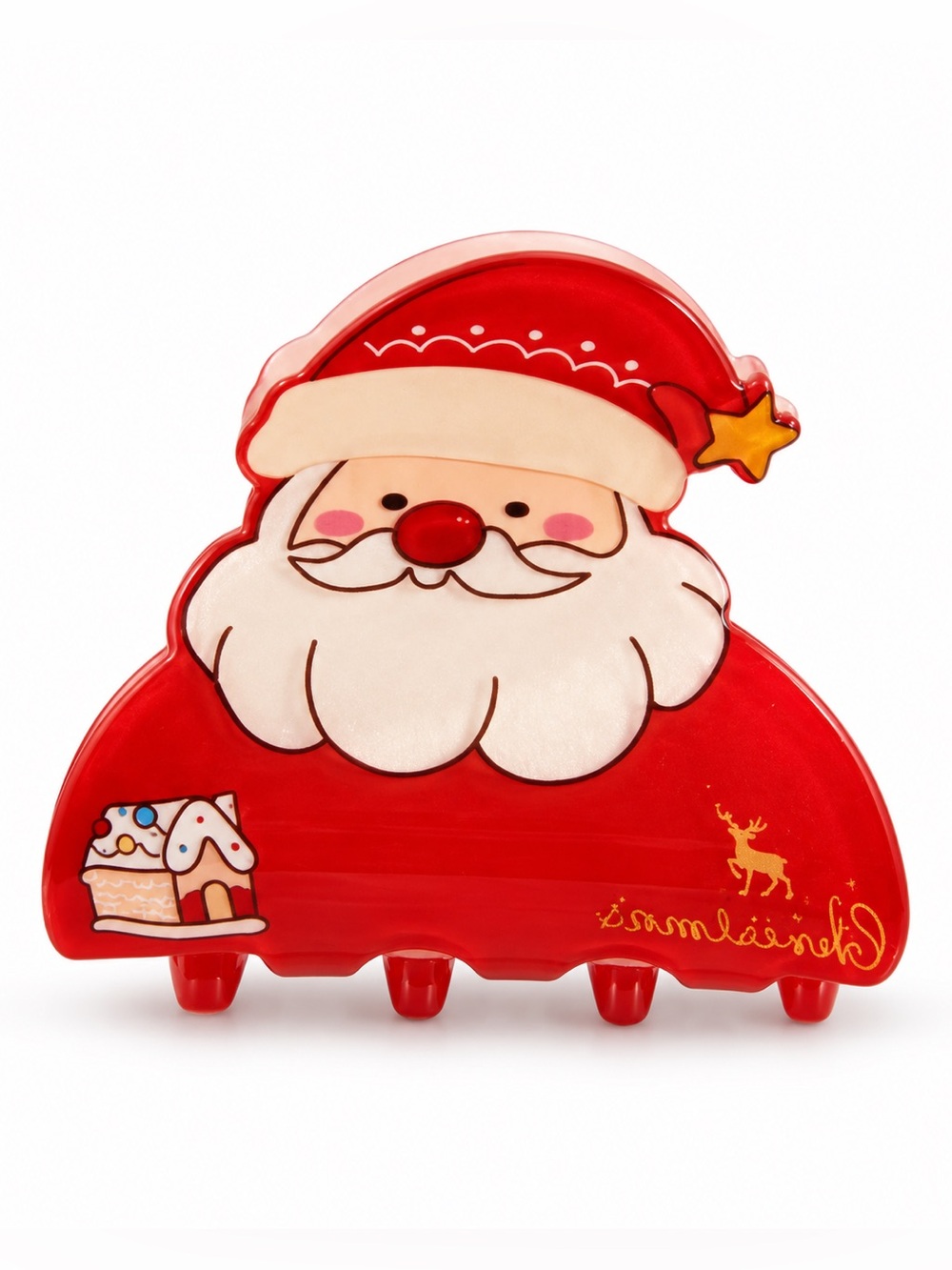 Santa Claus Red Hat Star Christmas Gingerbread House 1.5” Lobster Claw Hair Clip